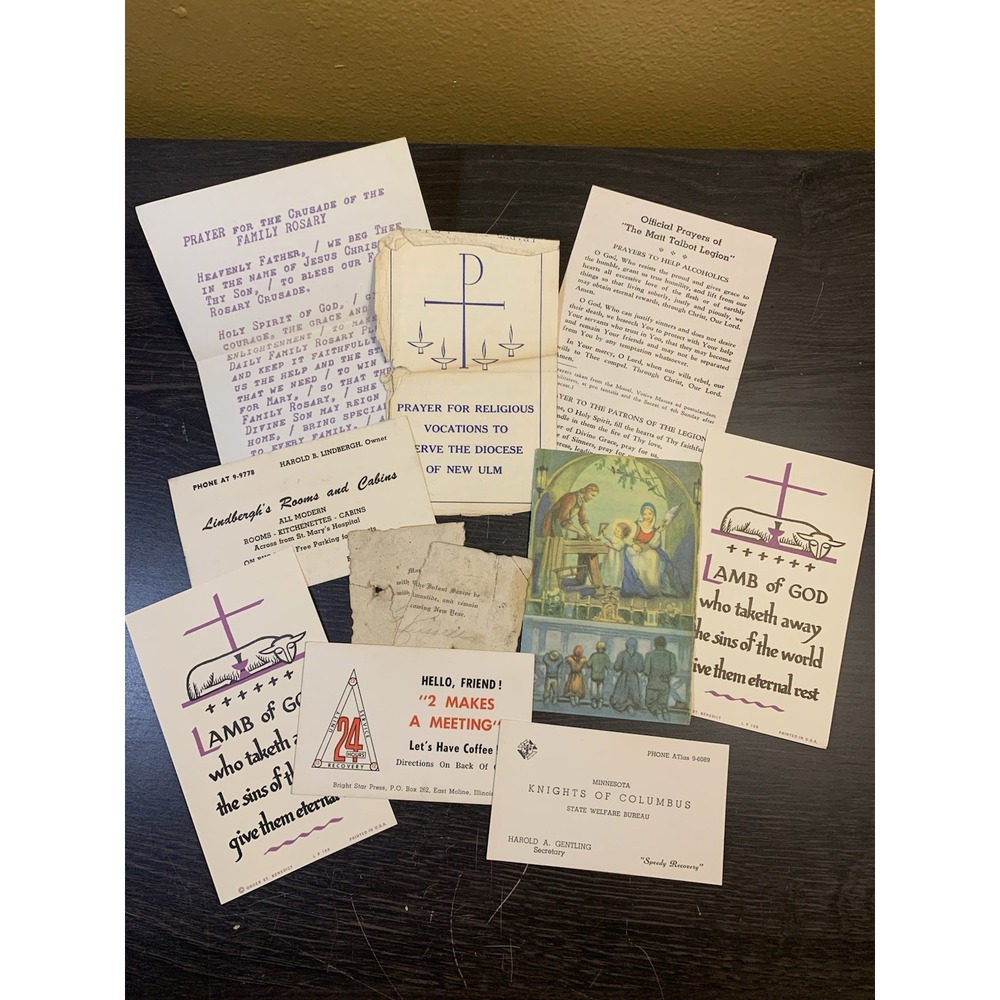 Vintage Religious Ephemera Scrapbook Lot Catholic Prayer Cards Knights Columbus